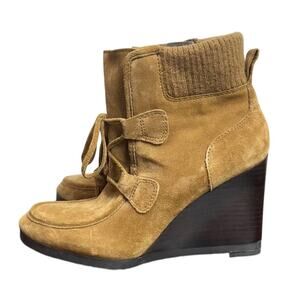 Women’s Franco Sarto Camel Brown Leather Wedge Bootie Heel Boots - Size 7.5